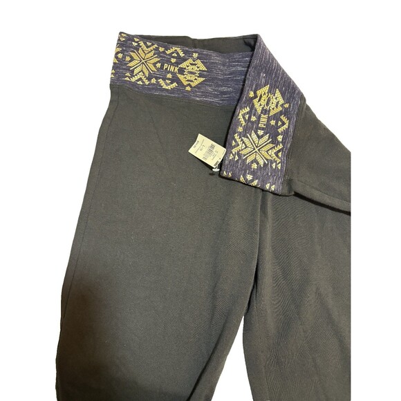 PINK Yoga Victoria’s Secret Metallic Bling Embellish Waistband Black Pants Large - Picture 2 of 6